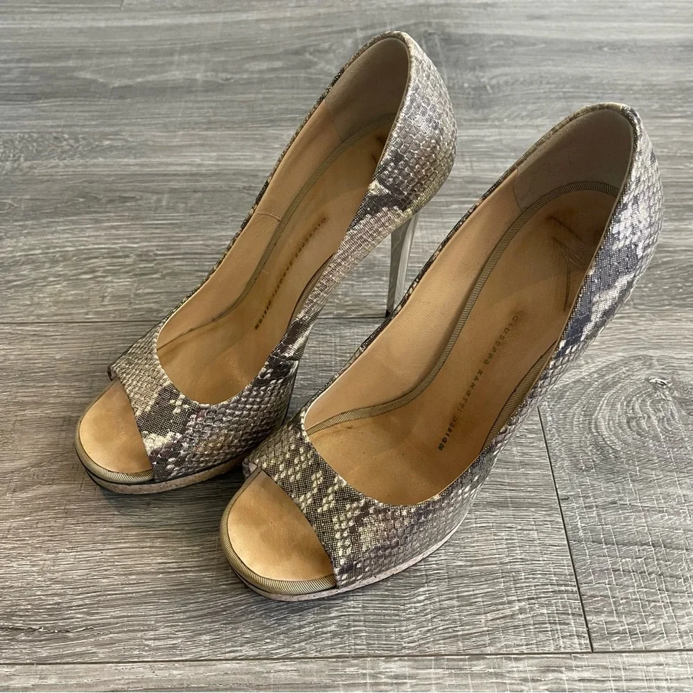 Giuseppe Zanotti Design Snakeskin Crome Heel Pumps Peep Toe - Picture 1 of 6